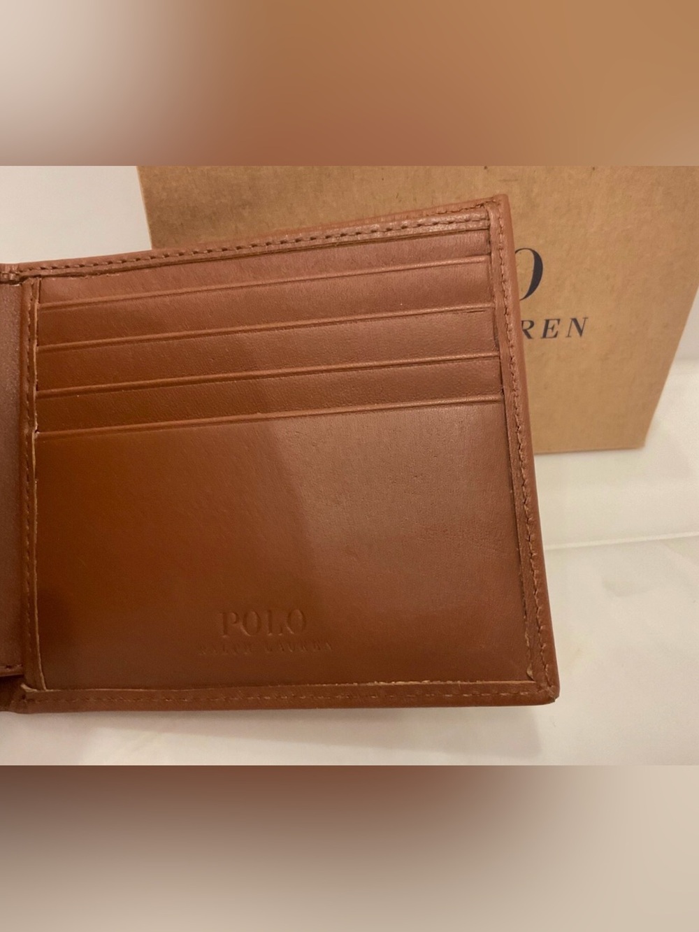 NIB Polo Ralph Lauren Leather ALL OVER PONY Double Billfold Wallet - CLASSIC TAN - Picture 7 of 13